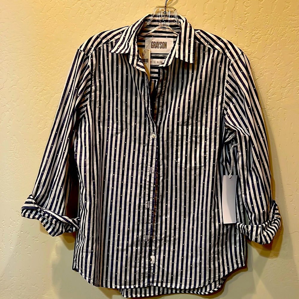 Grayson light blue white striped hero Button up